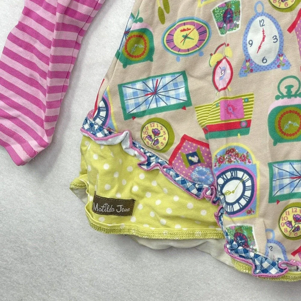 Matilda Jane Little‎ Girls Size 4 Pink Striped W/ Clock Print Top 2017